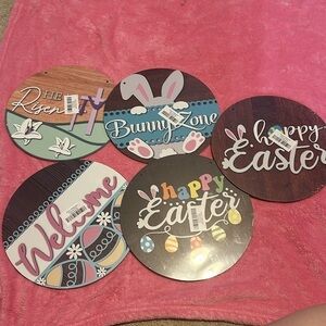 Lot of 5 Hanging Door Easter Decor Bunny Zone Easter Egg Hello Risen Jesus Sign